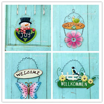 Foreign trade hand-painted pastoral color glass wrought iron garden courtyard balcony decoration Welcome card charm Wind bell ornament
