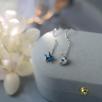 Pure Silver Star Moon Earrings Woman Spring Summer 2022 New Tide Air Quality Blue Asymmetrical Star Earline Super Fairy