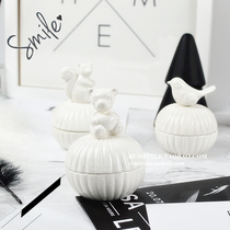 Cute and cute pure white ceramic small animal jewelry box earrings necklace jewelry storage utensils box five