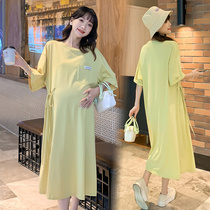 Pregnancy Woman Dress Summer Fashion Blouse Summer Fashion style Knee Loose Pure Cotton Pregnant pregnant woman Liondress Summer pregnant woman nepotism dress