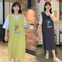 Maternity summer dress Long maternity t-shirt dress Summer fashion stitching knee loose maternity dress summer skirt