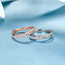 Cross lingering diamond ring female real diamond 18K small broken Diamond Row Diamond row ring rose gold K White wedding stack wearing ring guard ring