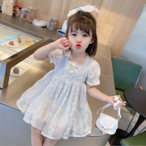 Girls summer lace princess dress 2021 new childrens clothing female baby Net red skirt children fashionable dress