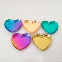 Nordic brass gold heart-shaped storage plate mini jewelry plate display plate Ring plate ins swing props