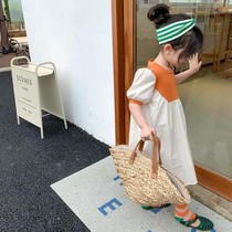 Korean childrens clothing girls stitching dress summer new foreign style children bubble sleeve skirt Baby Color long dress