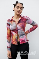 UK 08 18 UO2021 Fall womens clothing printed waistline Fasten Collar 100 lap shirt