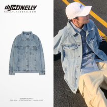 Denim jacket mens tide brand versatile loose cargo jacket ins Hong Kong style Korean version trend autumn wear clothes gowns