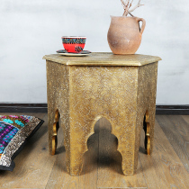 Retro Tea Several Indian Furniture Southeast Asian Classical Package Copper Square Table Golden Solid Wood Tea Table Short Table