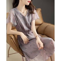 SNICYKER summer new printing light elegant super cool elegant temperament classic short-sleeved womens dress
