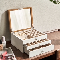 Japanese-style jewelry box storage box High-end jewelry gift earrings necklace Wooden drawer with lock solid wood jewelry box