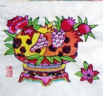 Wuqiang woodblock New Year Pictures painting Heart Four Seasons flowers and fruits 3 small window flower New year painting auspicious meaning folk art boutique