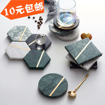 Natural square round hexagonal marble slab splicing copper strip coaster insulation mat tea coaster wine coaster