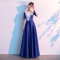 Choir performance suit evening dress adult female 2021 new banquet temperament long section host royal blue satin