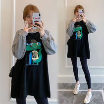 Gfei Extra-large Code Gestation Woman Dress Spring Autumn Long Sleeve Loose Sweatshirt Fashion Fat MM Mid-Length pure cotton blouse 200 catty
