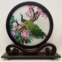 Pure handmade Su embroidery finished Ruyi frame embroidery ornaments small chicken winged wood table screen double-sided embroidery gift portable mahogany