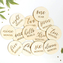 Wooden baby baby growth commemorative card month commemorative book full moon newborn days photo props round wood chips