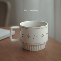 Taste-free hand-painted cherry mug retro French hand Coffee Cup niche Breakfast Milk Cup