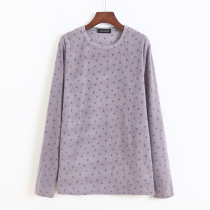 Spring velvet embroidered pajamas Womens letter crewneck cartoon loungewear long sleeves loose pull over top q 9 bottom