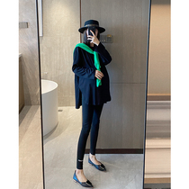 MJ Gestational Woman Dress Spring Loose 100 Hitch Blouse Casual Pure Color Beating Bottom T-shirt Tide Moms Stack Wearing Arcs Downswing Tee