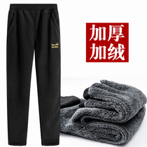Winter plus velvet padded outdoor windproof and warm fleece pants mens large size straight trousers autumn fleece sports pants