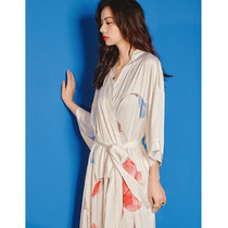 Sleeping robe female summer thin section long section silk snowspun sexy ice silk sleepwear summer 70% sleeves emulated silk big code morning gown