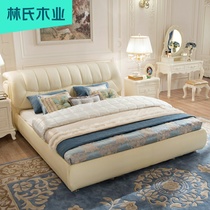 Lins wood industry simple modern leather bed first layer cowhide 1 meter 8 double bed leather art bed soft bag bed wedding bed R185