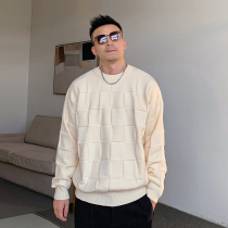 Gang Shu spring autumn mens solid color round neck pullover sweater design sense jacket loose knitwear casual fashion tide