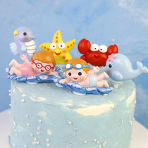 Baking Cake Decoration Swing Piece Marine Swimming Boy Crab Seastar Seahorse Baby Birthday Jack Flag Animal Plugin