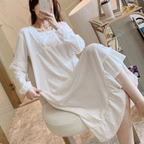 Sleeping Dress Woman Pure Cotton Spring Autumn Season Long Sleeves Loose big-size pyjamas long style Knee Korean Version Sweet princess Wind Home Housewear