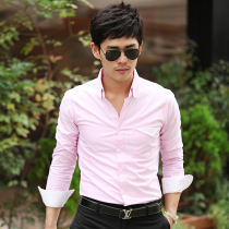 Mens Slim White Long-sleeved Twill Shirt Mens anti-wrinkle free ironing shirt imported from Korea 27