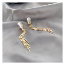 Cat Eye Stone Ear Clip Without Earhole Woman Long style Chain Flow Su Advanced Sensation Retro Temperament Summer Earrings Earrings Earrings