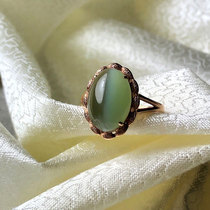 Jewelry jade boutique natural ice bottom Jasper line live cats eye heavy gold set with 18k rose gold diamond ring