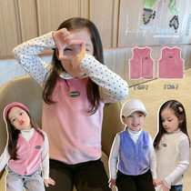 Female childrens clothing foreign style plus velvet vest autumn and winter fashion warm base 2021 new children wear childrens tide