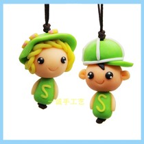 S couple characters couple pendant mobile phone chain pure handmade soft pottery jewelry large pendant manufacturer supply