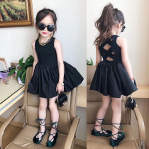  Net red girl dress summer 2021 new childrens clothing childrens back cross Hepburn style small black skirt tutu