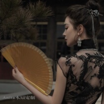 Anita wooden national fan dance fan opening and closing band noise ambush prop fan golden fan paint fan