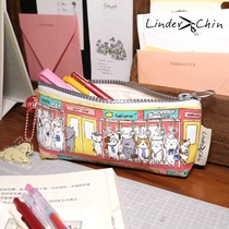  Linder Chin Designer original hand-made niche pen bag Imported cloth Japanese cat student stationery