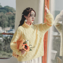 Lazy wind turtleneck sweater women loose wear autumn and winter 2021 New Korean pullover retro twist knit sweater