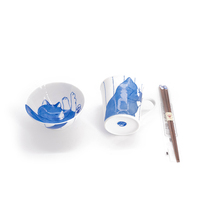 Japanese original ceramic blue cup bowl chopsticks gift box set three-piece set intimate cat cat water Cup dishes