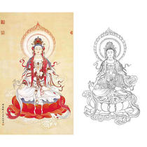 Gongbi white drawing manuscript Guanyin character physical hook line white paper print 66*108 with color map -563T