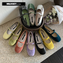 Lost elk Moon münchen shoe square head Mary Jane shoes female retro genuine leather shallow mouth flat bottom shoe with a single shoe