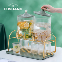 Large capacity cold water bottle with faucet cool water bottle juice bucket high temperature resistant glass Cola lemon tea bucket water set