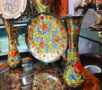 Pakistani national characteristics colorful bronze bronze plate vase three-piece set handmade home furnishings