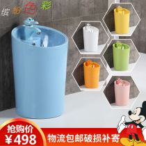 Childrens color vertical one-piece column washbasin Kindergarten Ceramic cylindrical washbasin Children washbasin table