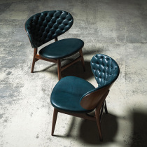 Single chair 2023 new living room bedroom modern minimalist Casual Chair Genuine Leather Solid Wood Chair