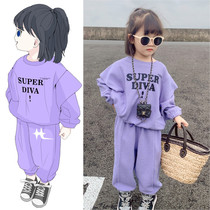 Girl Suit 2022 Spring Autumn New Fake Two-piece Sweater Pants Little Girl Loose Foreign Pistachio Red Two-piece Set