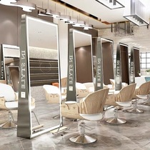 Net red hair shop stainless steel mirror table with lamp floor hanging wall hair cutting mirror Hair salon special hot dyeing single-sided double-sided mirror