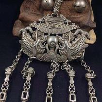 Antique miscellaneous collection antique Fish Leaping Dragon door silver lock piece copper lock piece five Fu silver plated silver lock pendant promotion