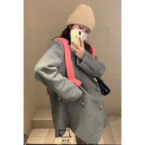HEYGIRL Black Brother Korean version of loose 50 wool blazer women Autumn Winter small man niche suit top