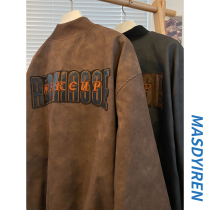 MASDYIREN American Vintage Vintage Vintage Hip Hop PU Leather Jacket Baseball Suit Mens and Womens Spring Oversize Jacket